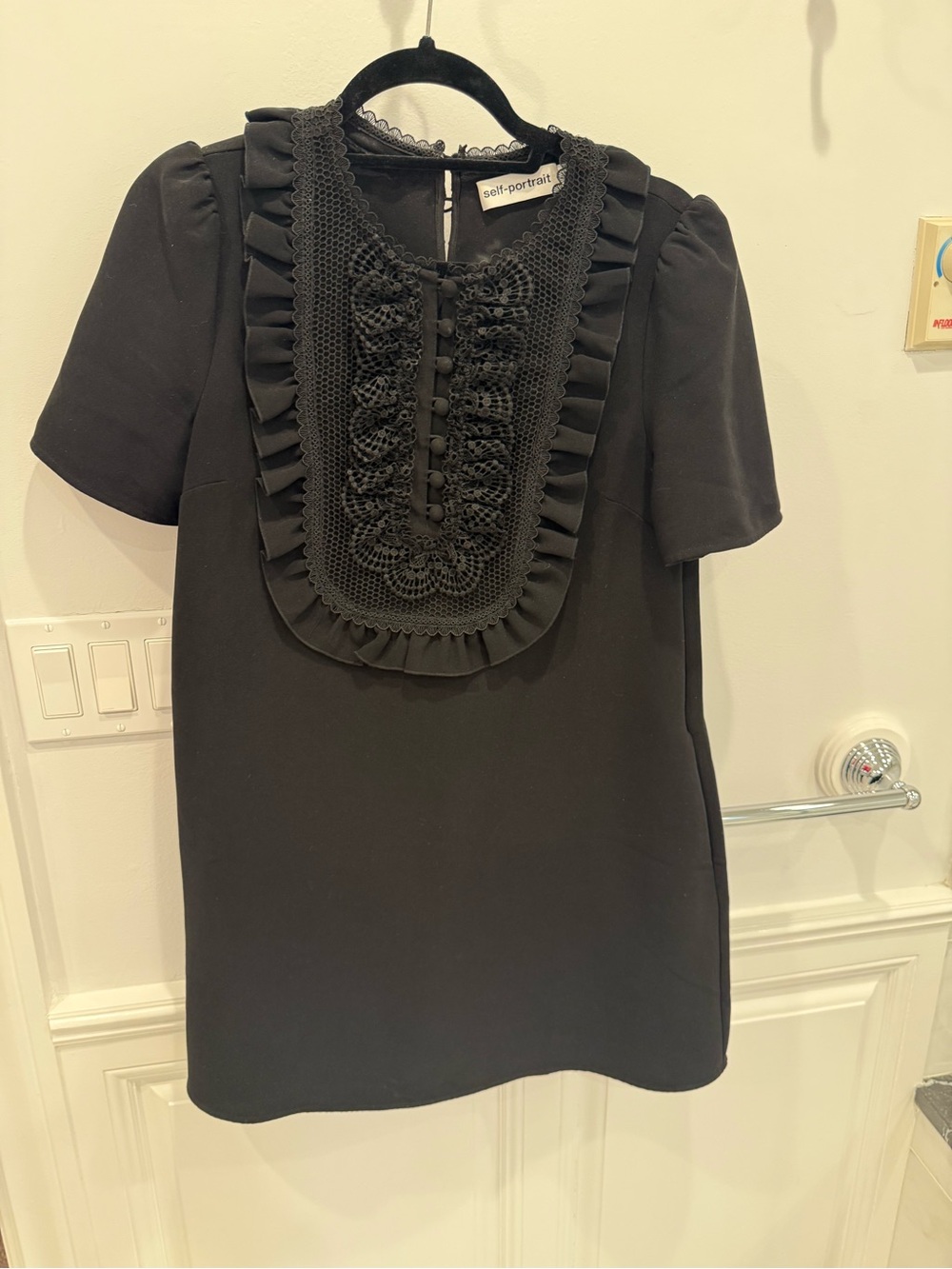 Self-Portrait Black Ruffled Bib Mini Dress